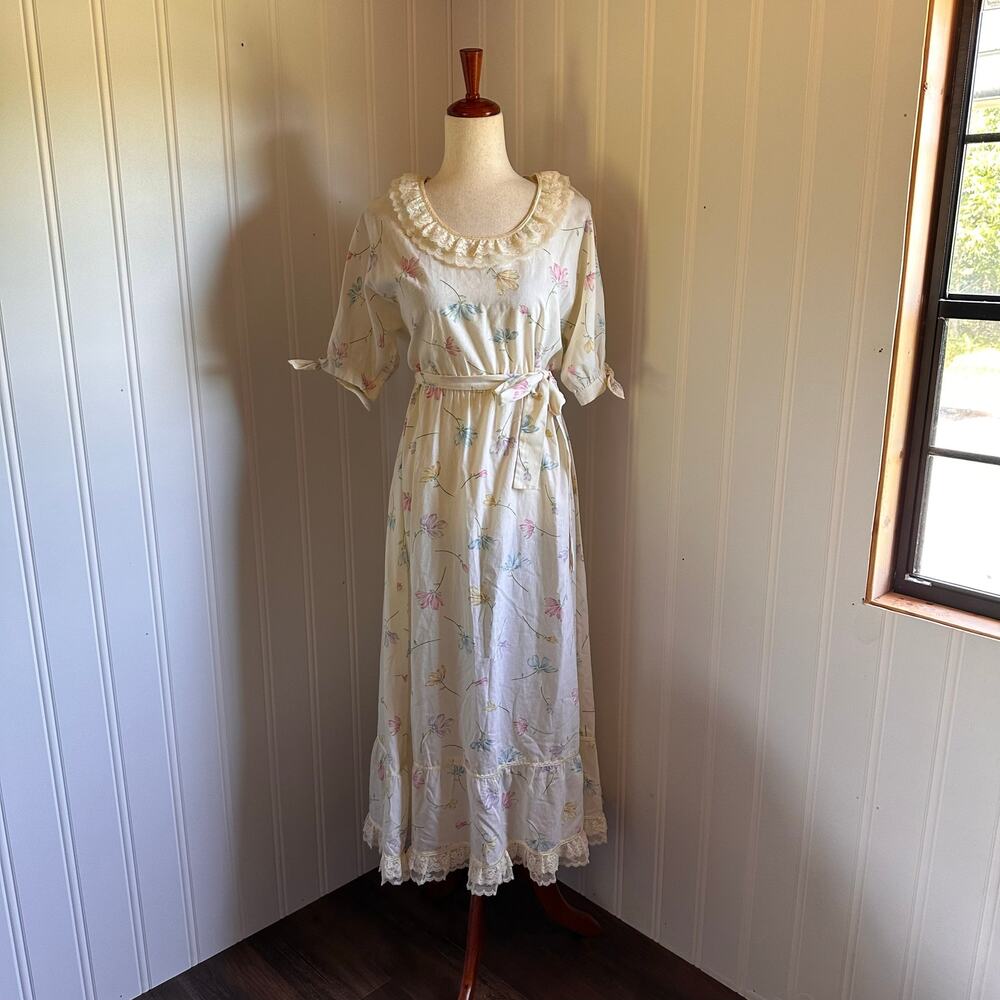 Vintage 70s Homemade Cottagecore Yellow Maxi Dress L